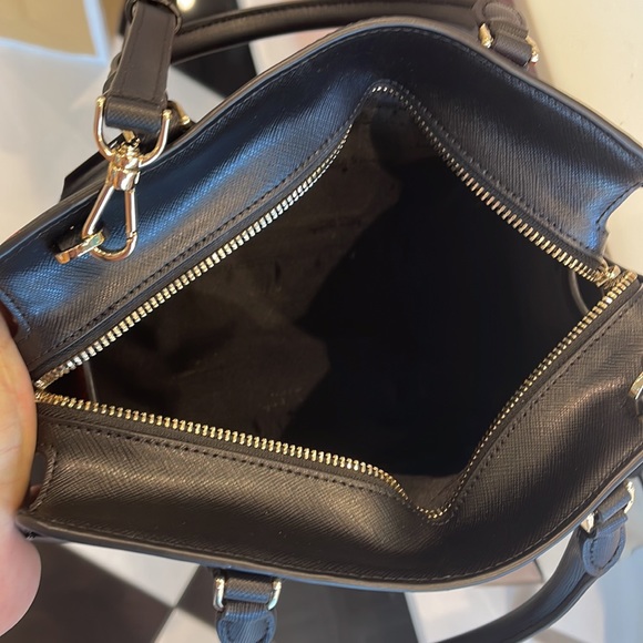 Kate Spade Madison Safiano Leather Medium Rose Toss Print Satchel 
Black Multi - Picture 10 of 16